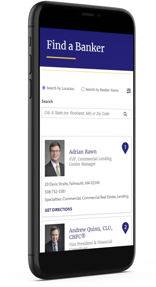 find a banker mobile mockup