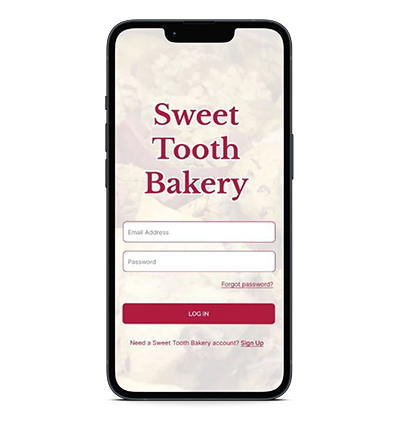 sweet tooth bakery app mockup